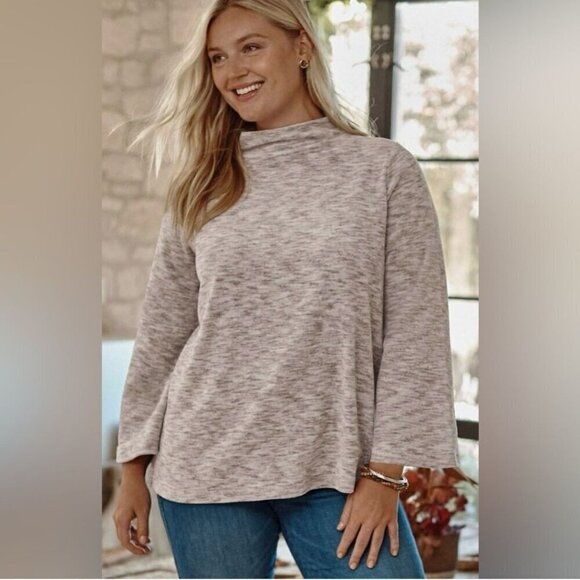 J. Jill NWOT Velour Funnel Neck Tan Space Dye Tunic Moonstone Bell Sleeve Size L - Picture 5 of 9